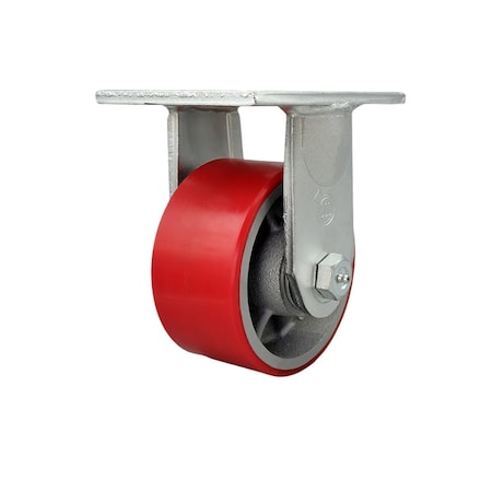 Service Caster 6'' Extra Heavy Duty Red Poly on Cast Iron Wheel Rigid Top Plate Caster CRAN-SCC-KP92R630-PUR-RS